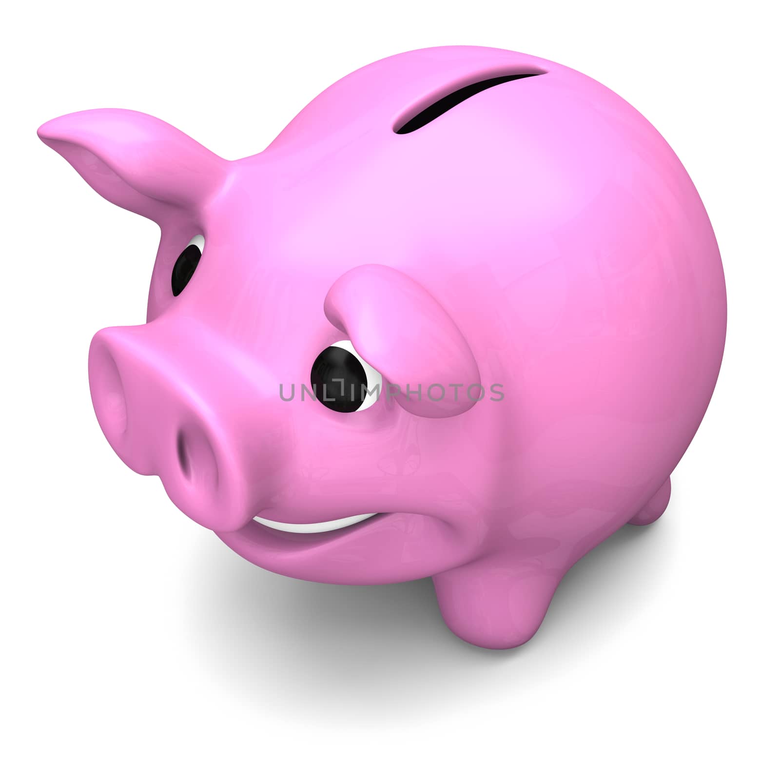 Happy pink piggy bank, concept of savings and investments, isolated on white background