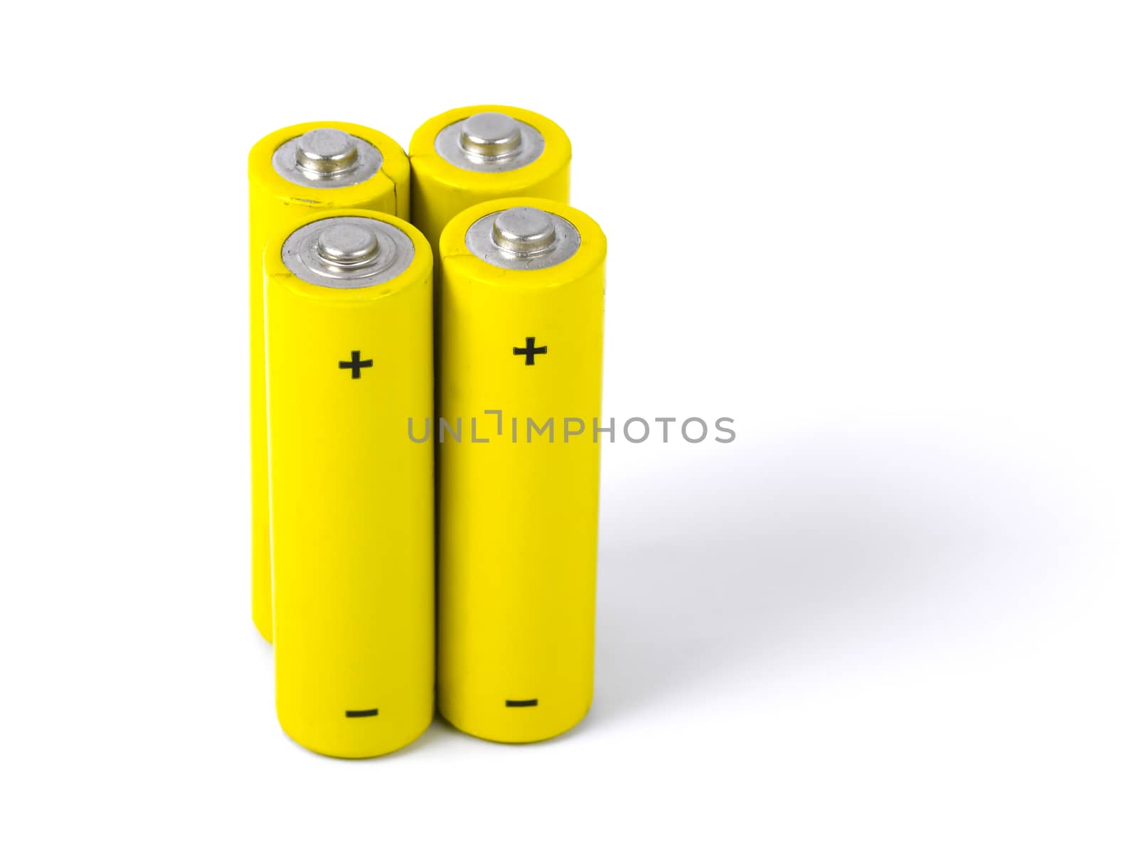 A set a of AA size batteries on white background