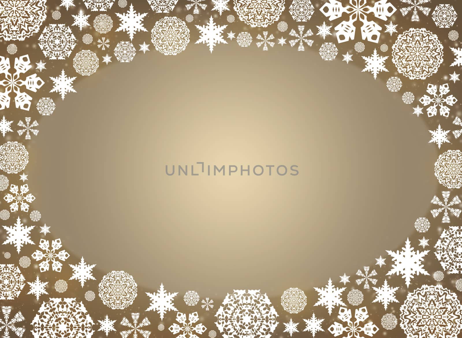 Christmas frame. White snowflakes on a beige background