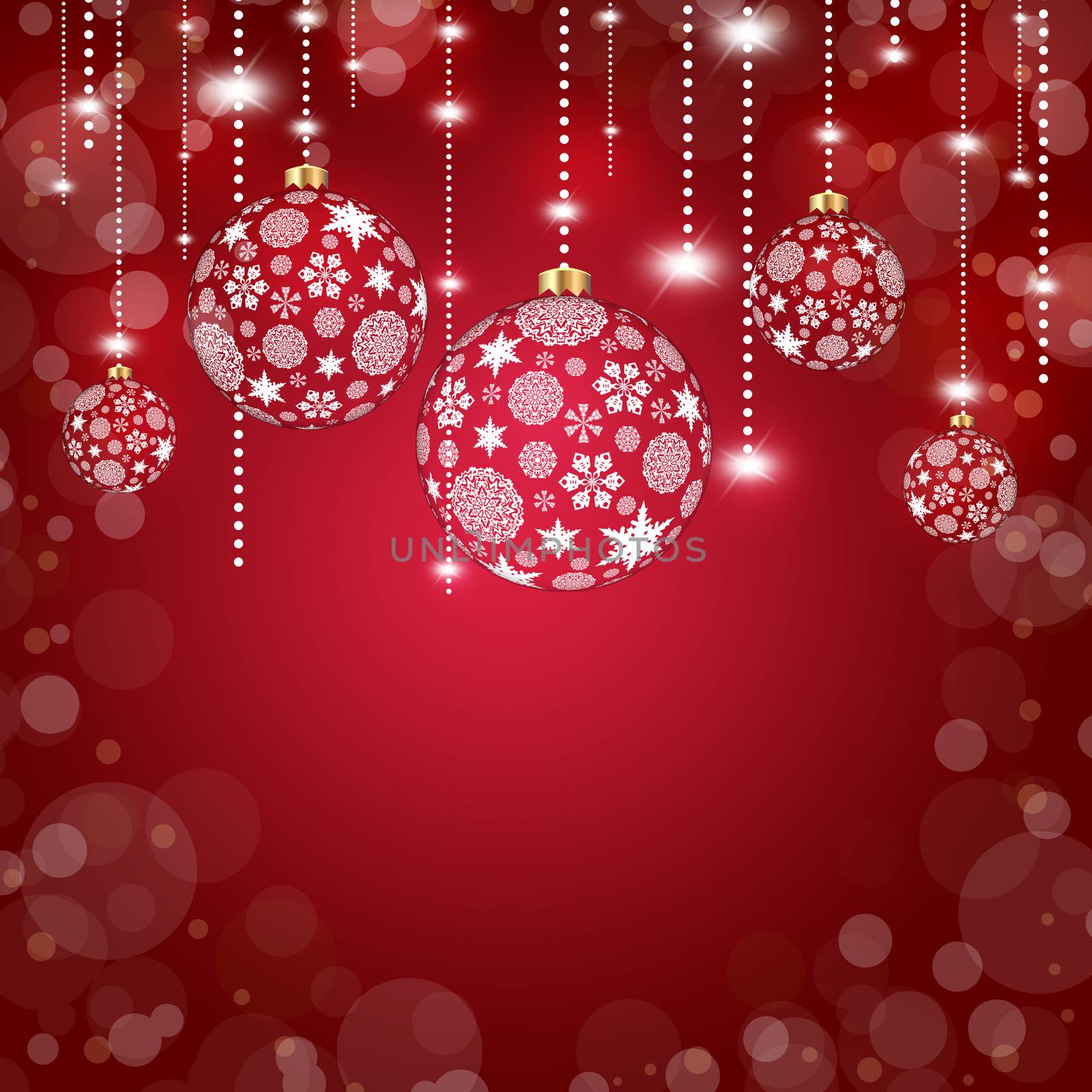 New Year's background. Christmas balls of snowflakes on a red background