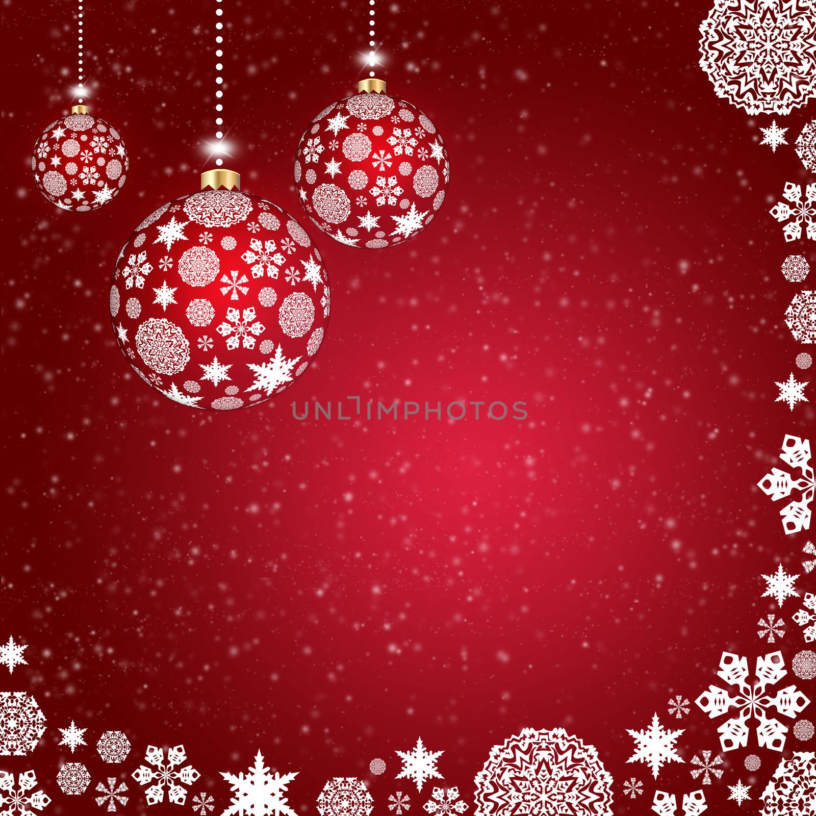 Christmas balls of snowflakes on a red background by cherezoff