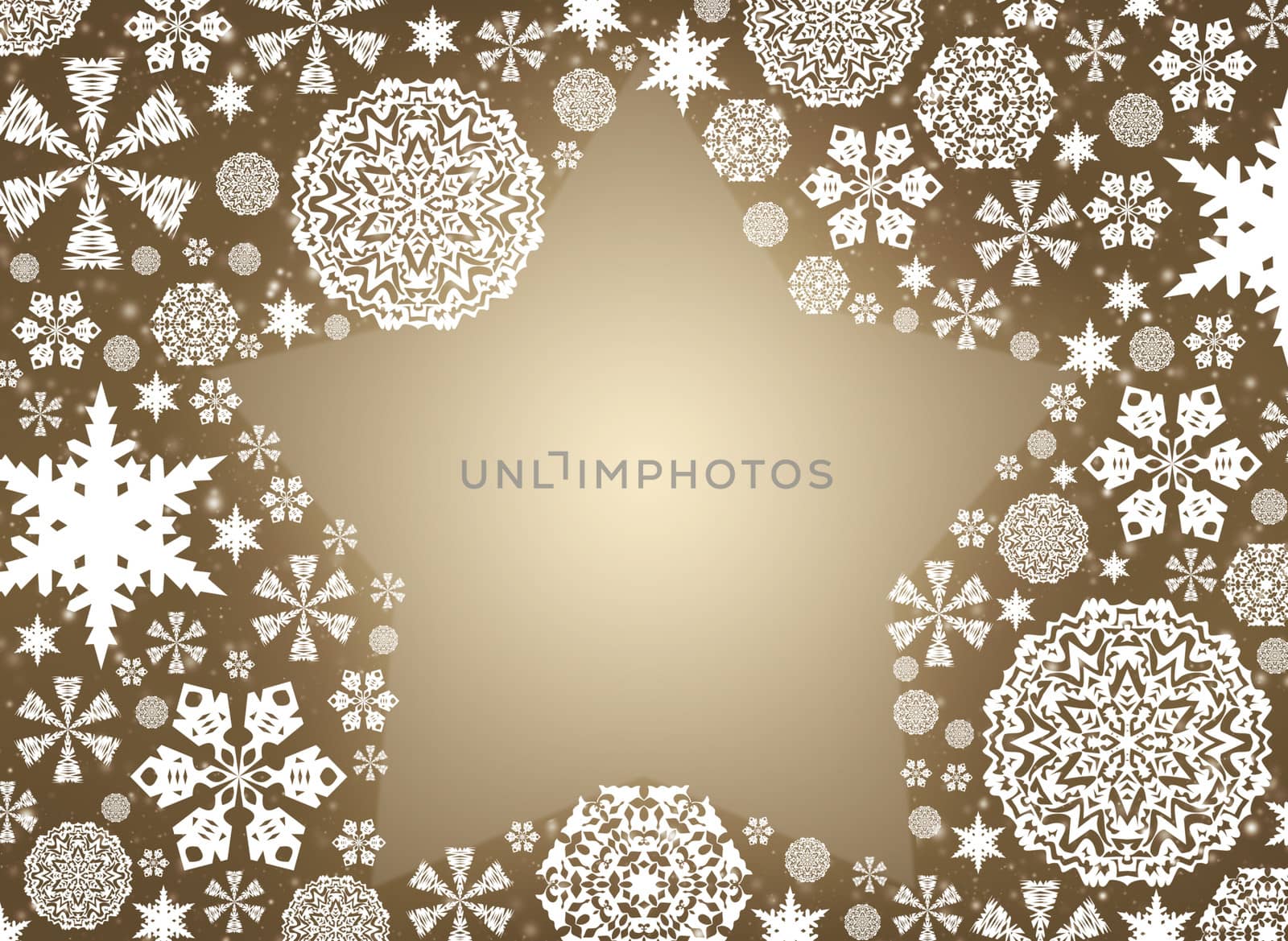 Christmas frame. White snowflakes on a beige background