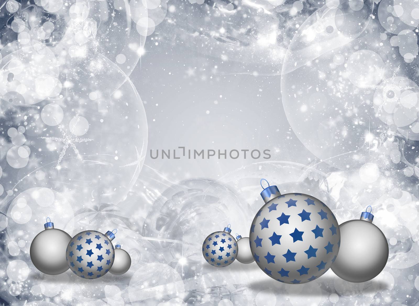 New Year's background. Christmas balls and snowflakes on a abstract background