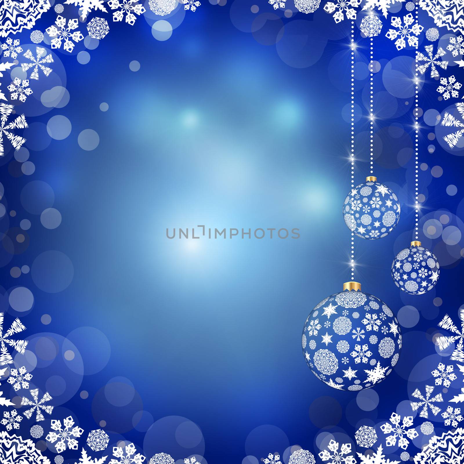 Christmas balls on blue background by cherezoff