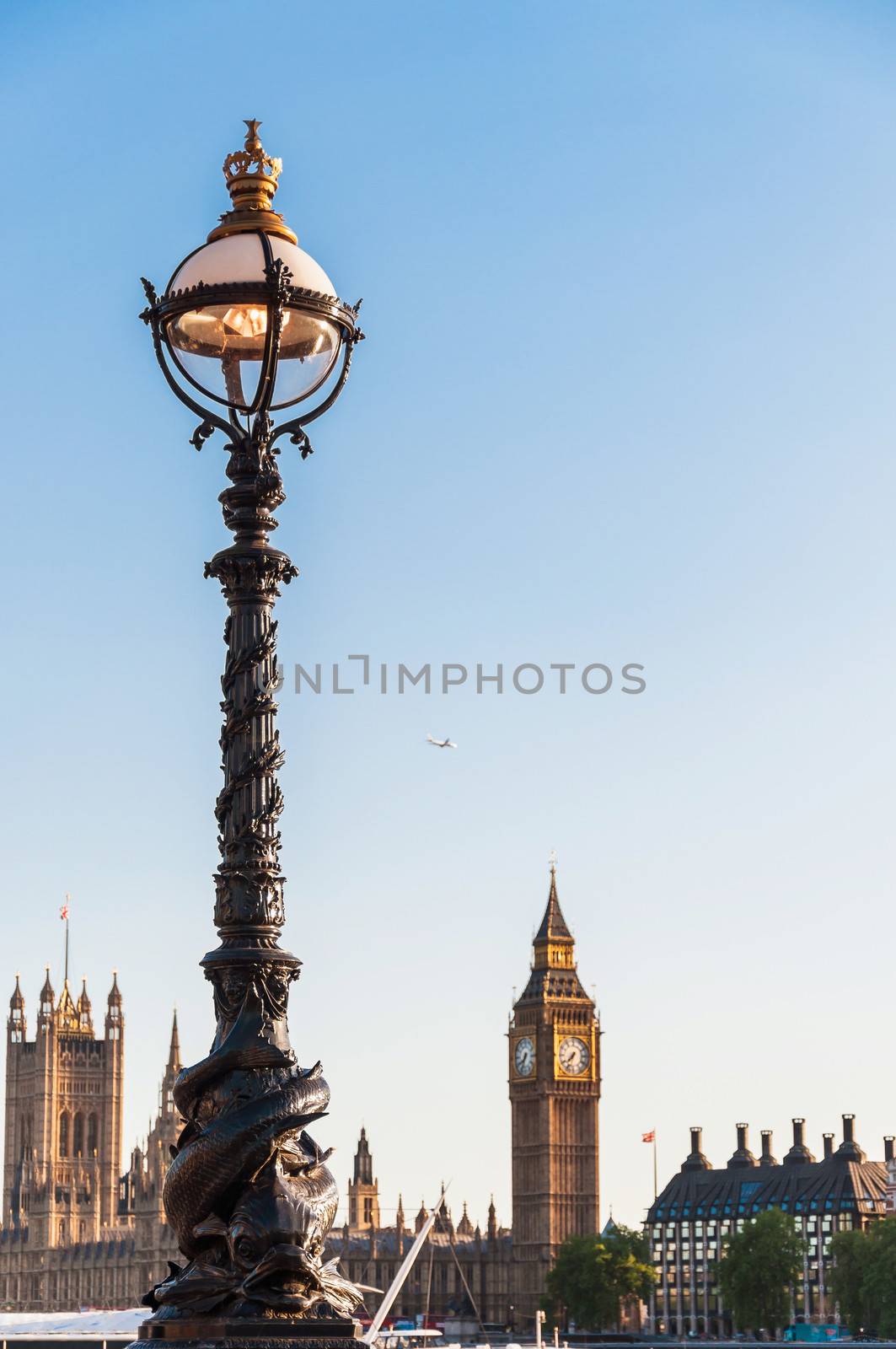Lantern in the centre of London with Big Ben in the background, Great Britain
