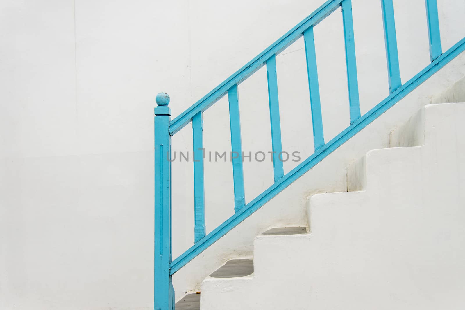Blue handrail with white stairs1