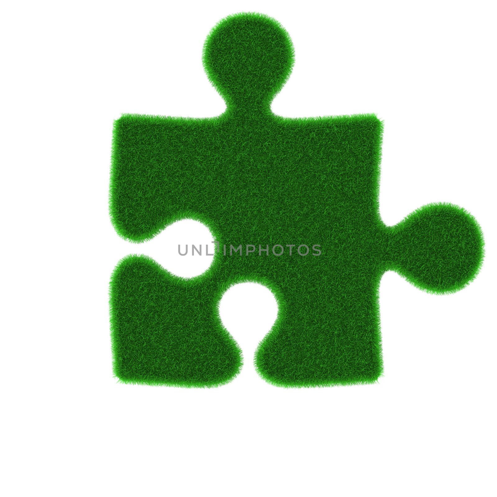 Green puzzle piece made of grass isolated on white background
