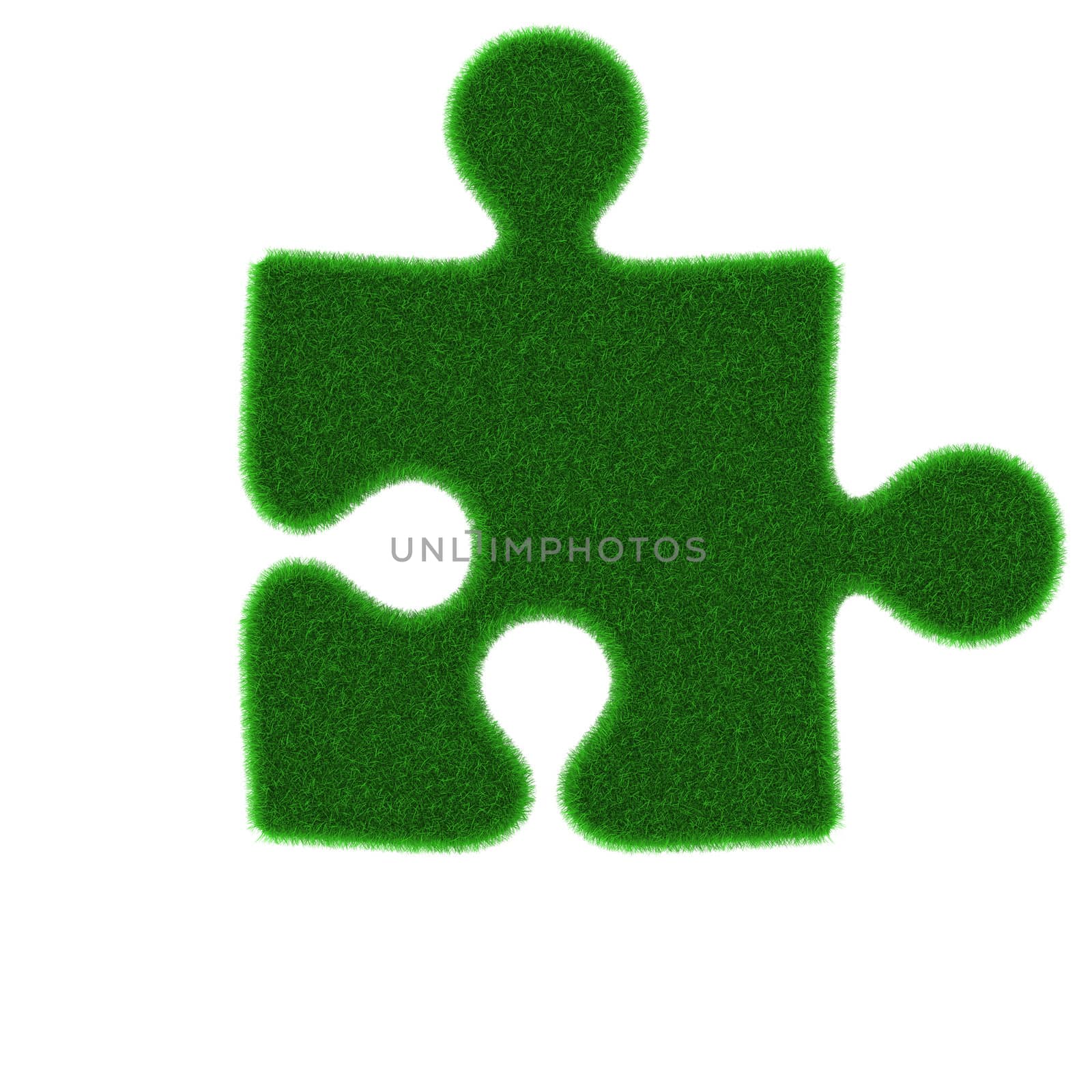 Green puzzle piece made of grass isolated on white background