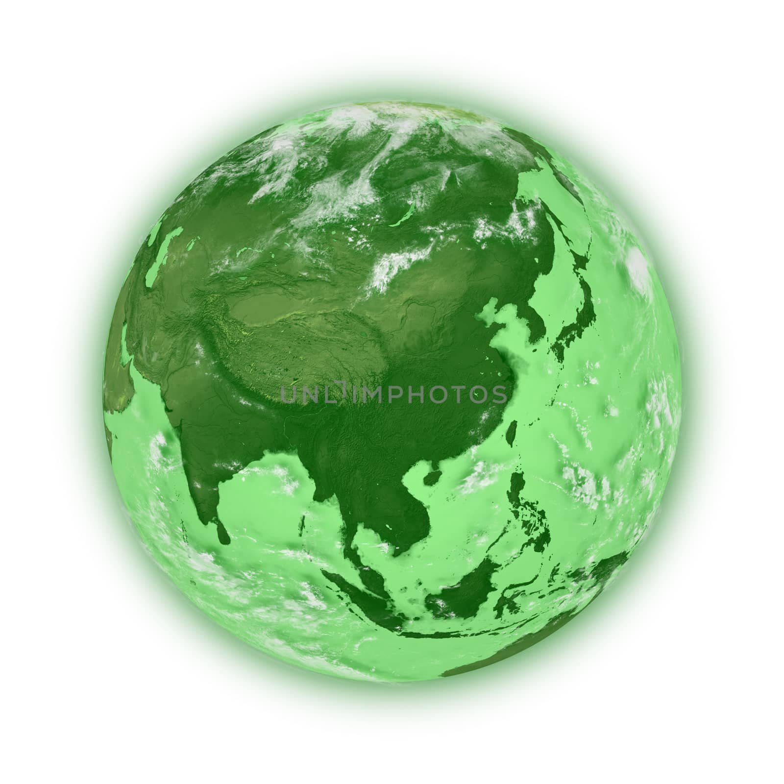 Southeast Asia on green planet Earth isolated on white background. Elements of this image furnished by NASA.