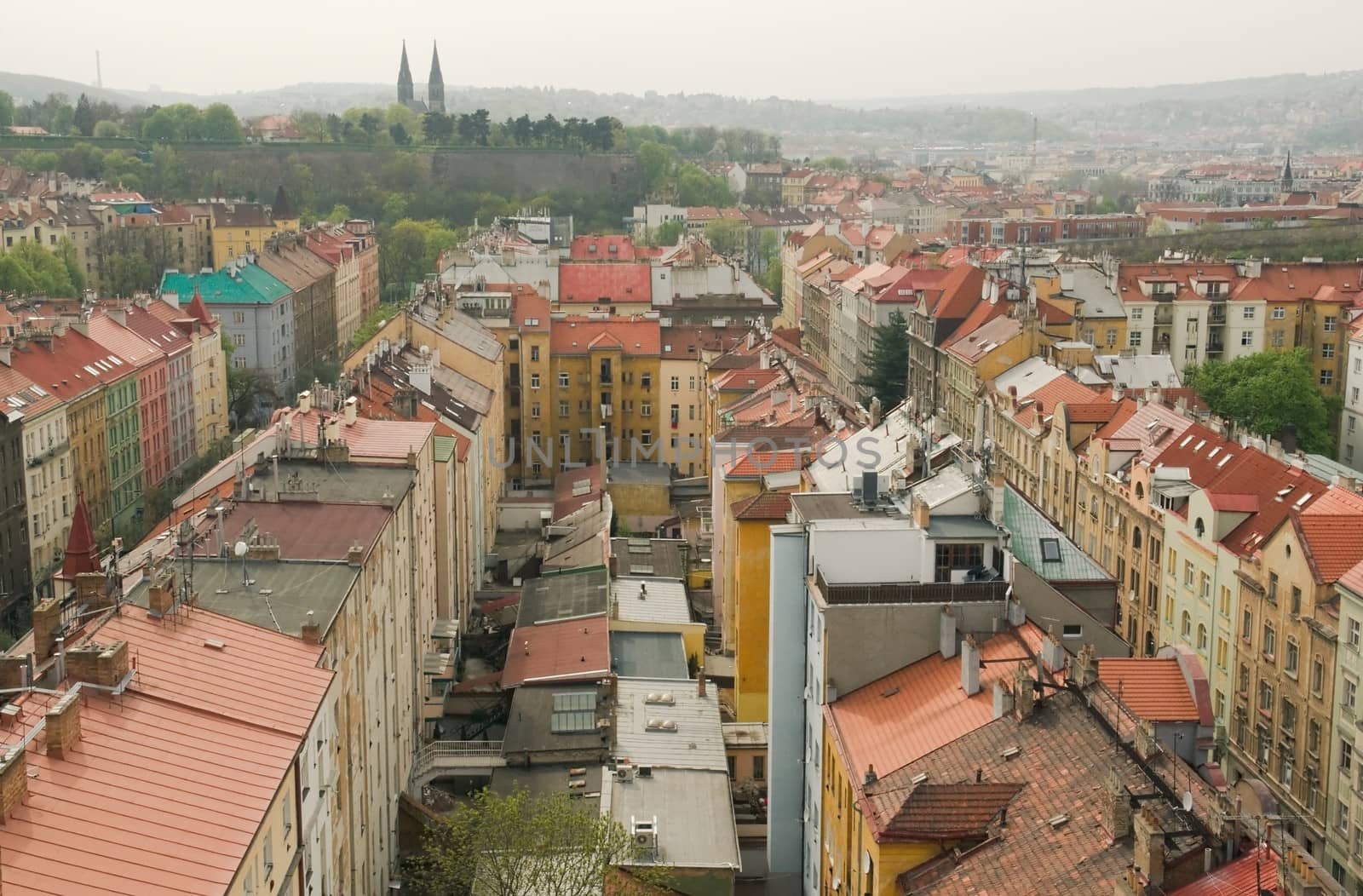 View ordinary district of Prague from a height