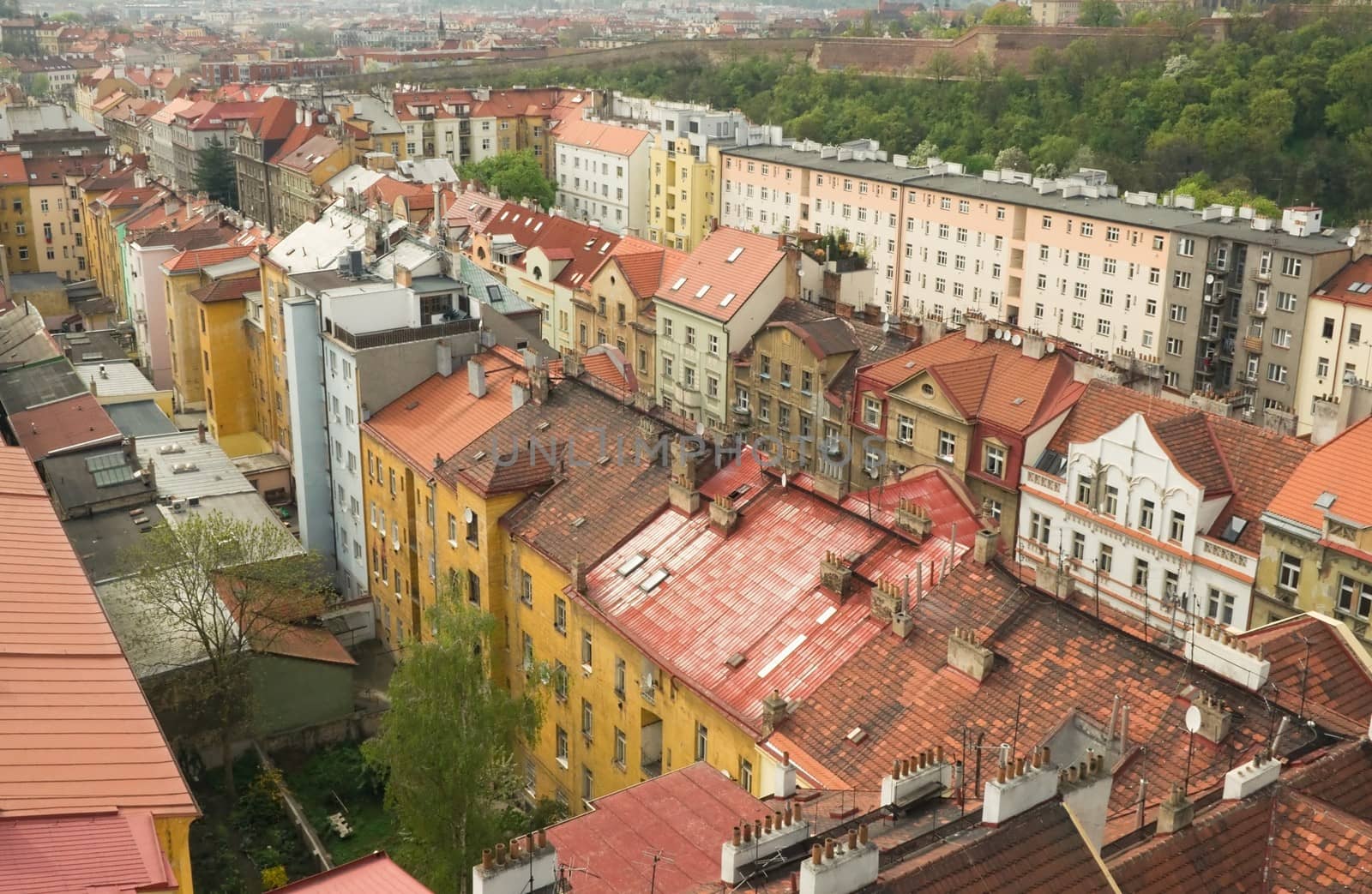 View ordinary district of Prague from a height