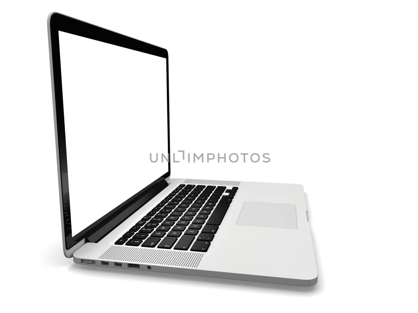 Laptop computer blank white screen isolated on white background