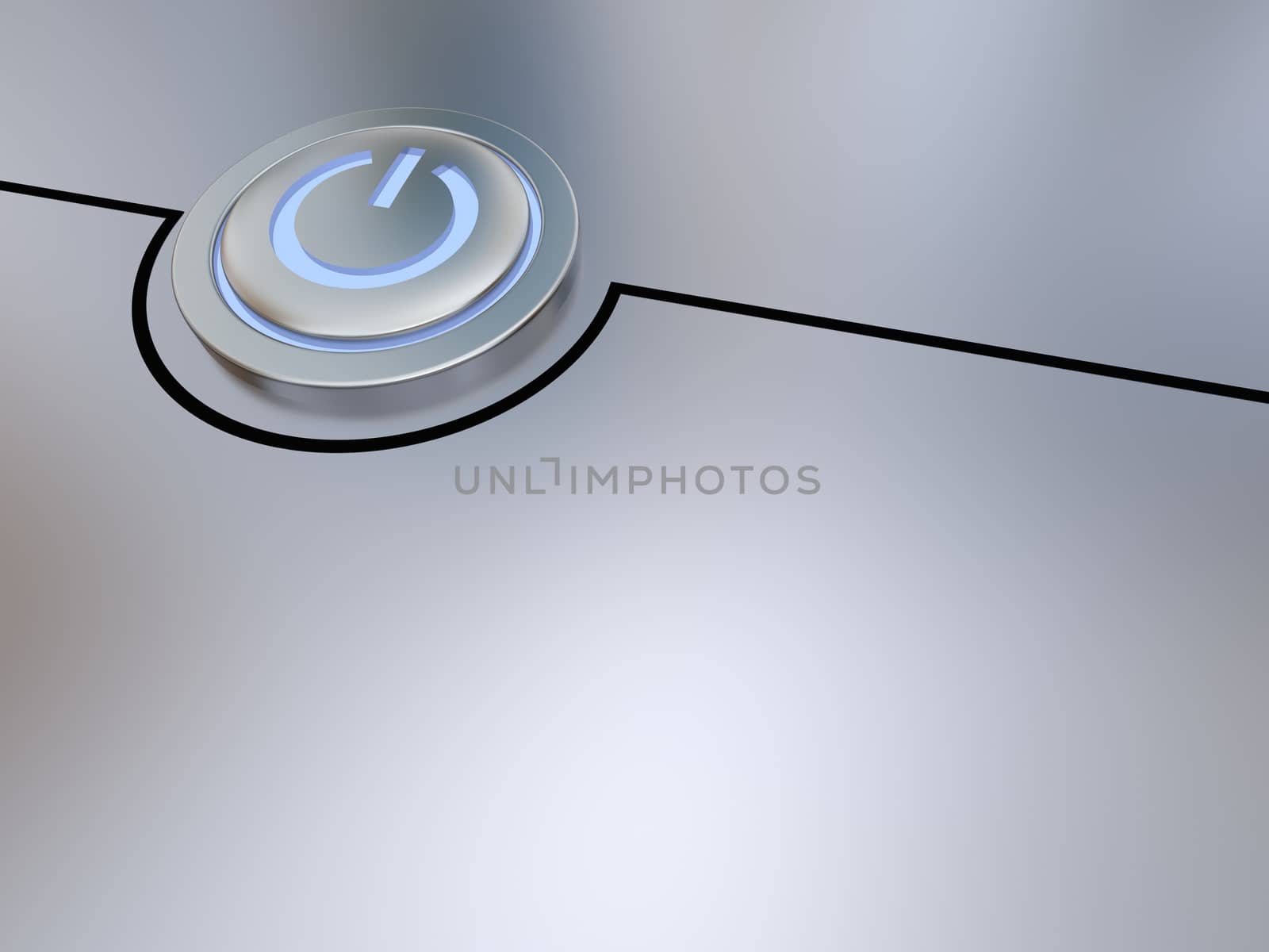 Metallic on-off button illustration with glowing blue light