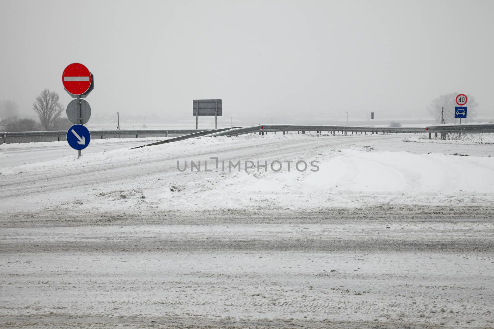 Main road after heavy snowfall