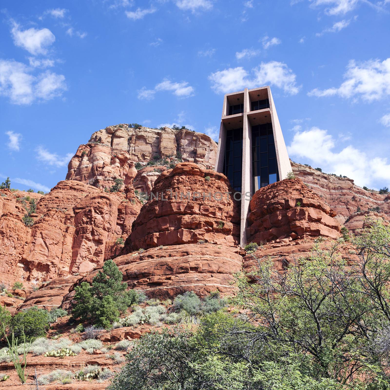 Famous Chapel of the Holy Cross set among red rocks in Sedona, Arizona 