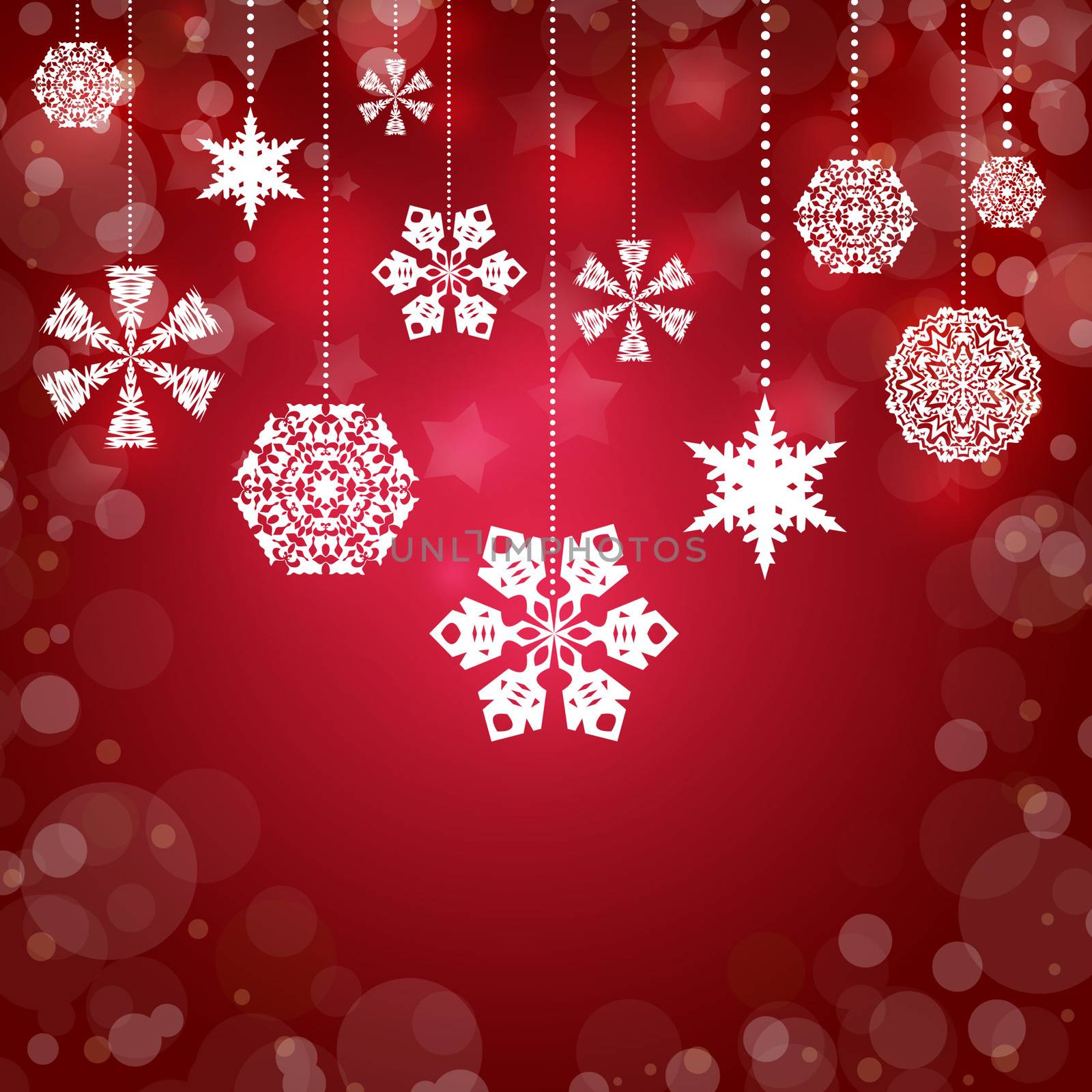 Christmas background. White snowflakes on a red background
