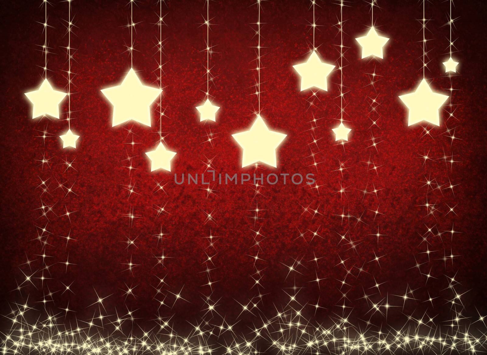 Christmas background. Stars and snow on a red background