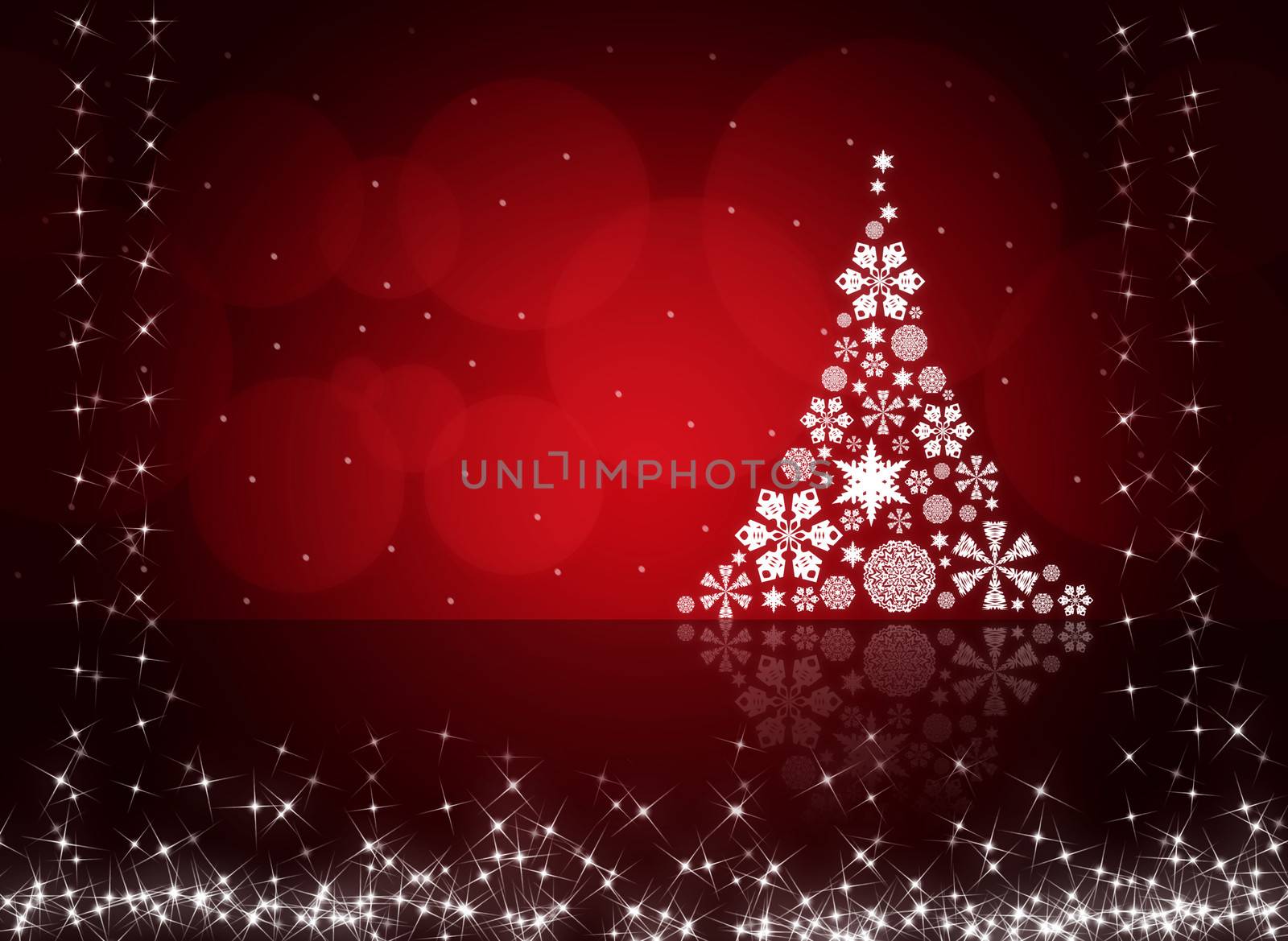 Christmas tree from white snowflakes on red background