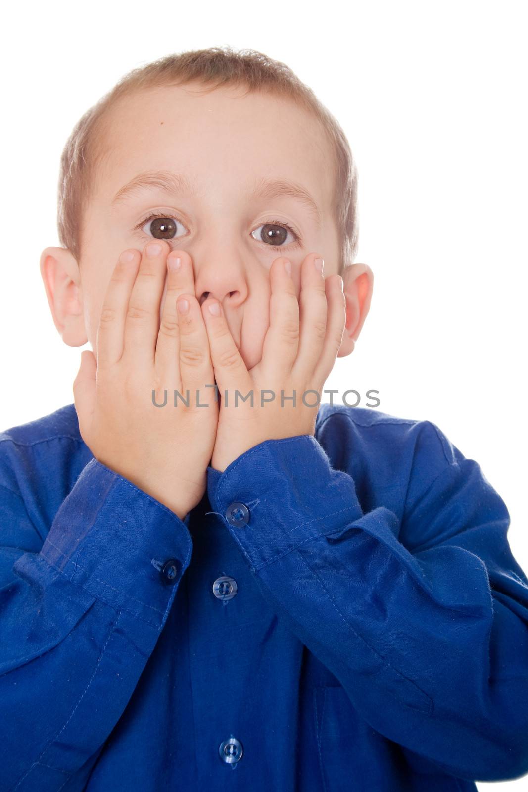  Boy with surprised or shocked expression isolated on white background