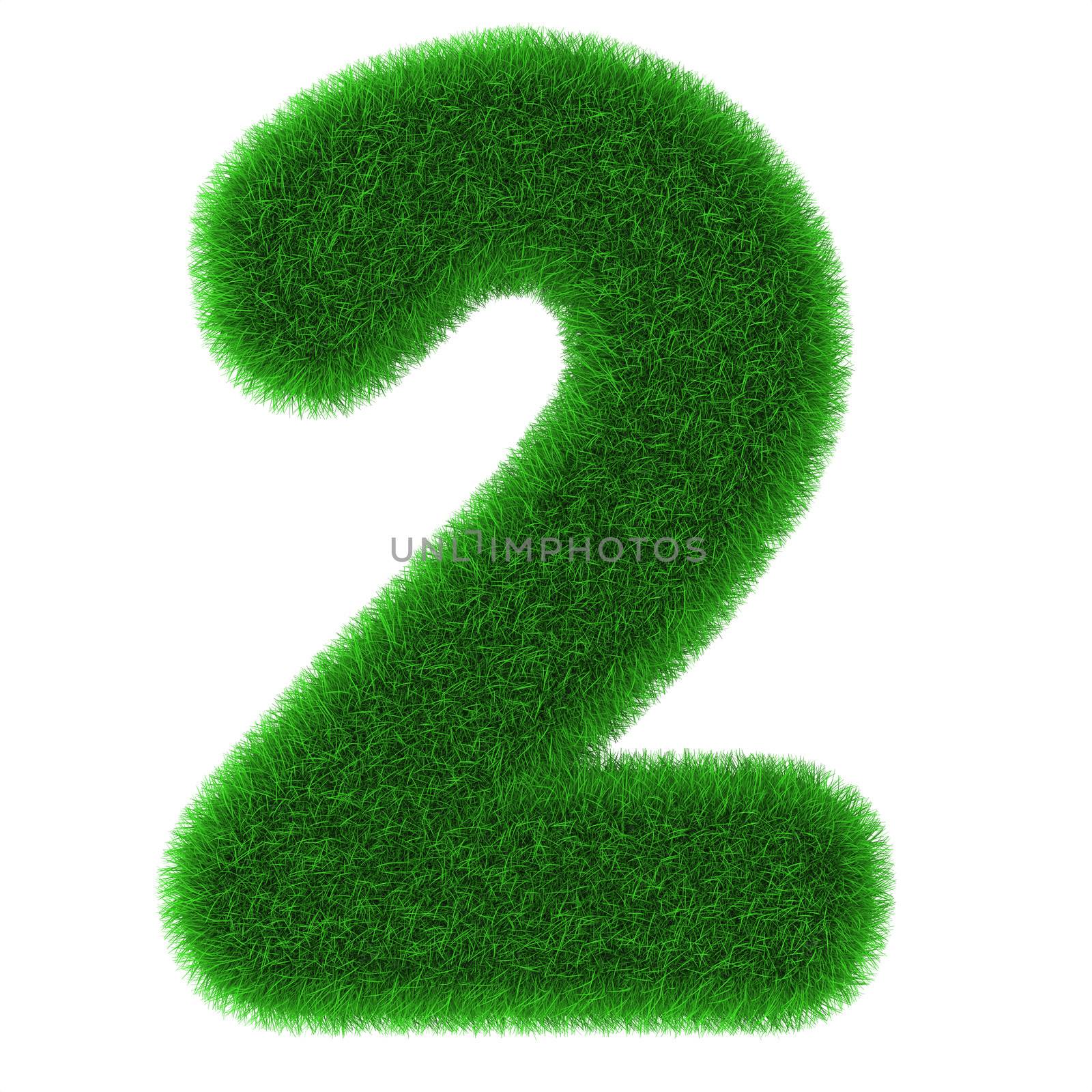 Number two covered by green grass isolated on white background
