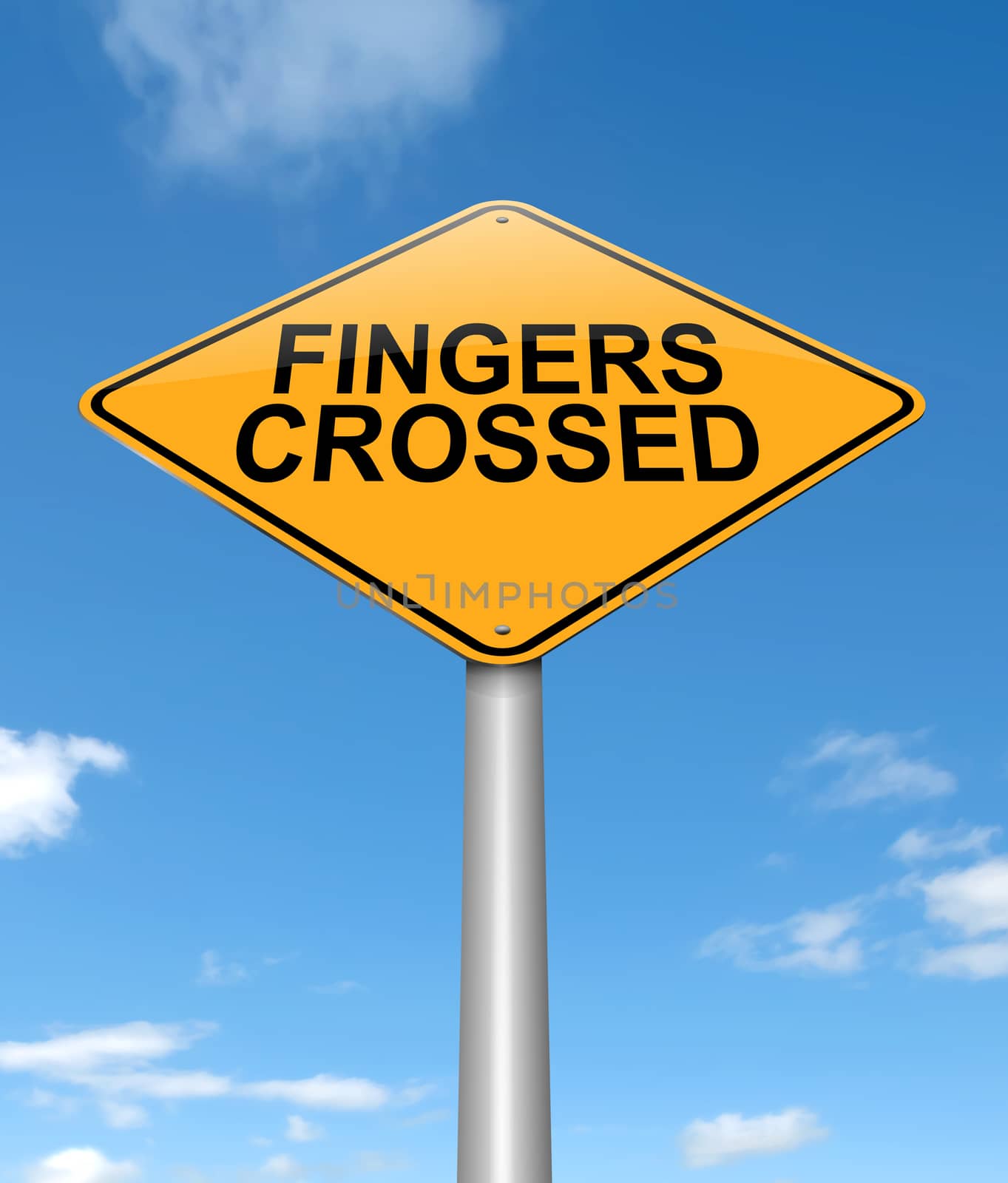 Illustration depicting a sign with a fingers crossed concept.