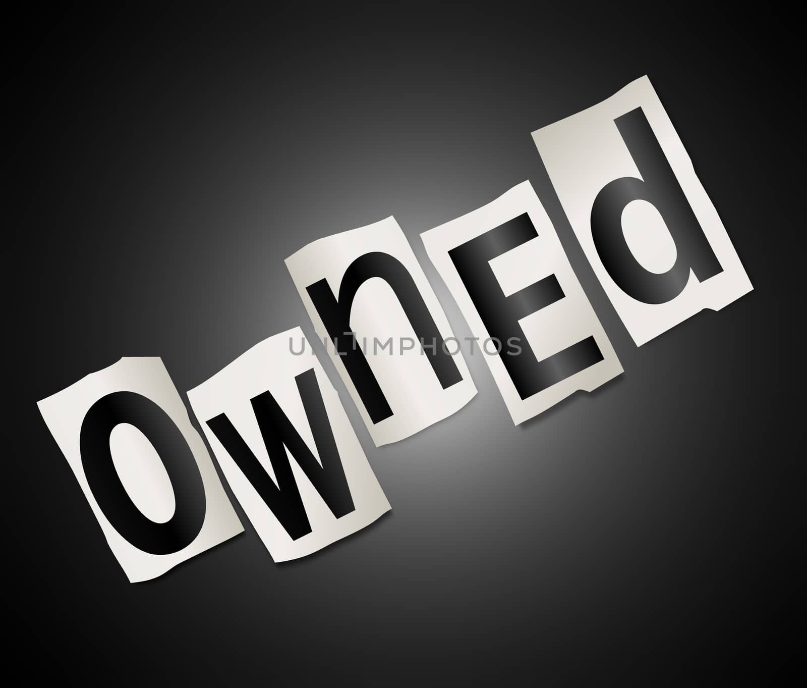 Illustration depicting a set of cut out printed letters arranged to form the word owned.
