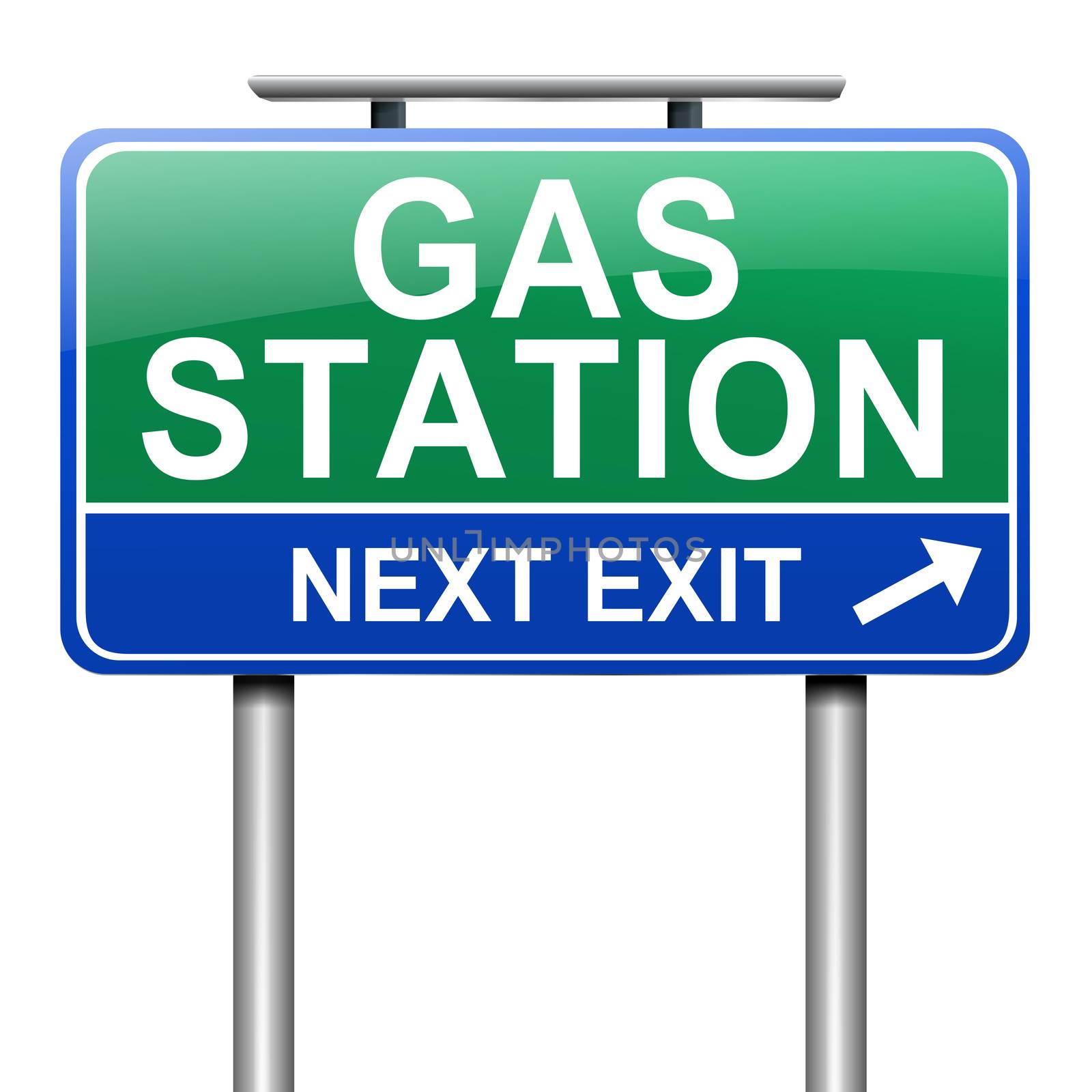 Illustration depicting a sign with a gas station concept.