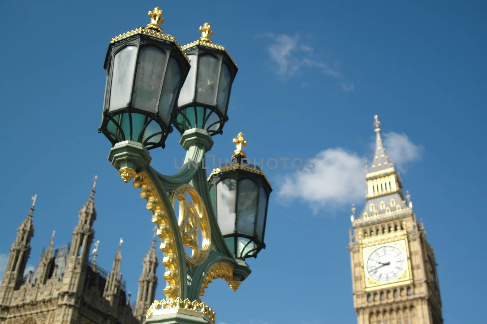 Street lamp in front of Big Ben and Westminster