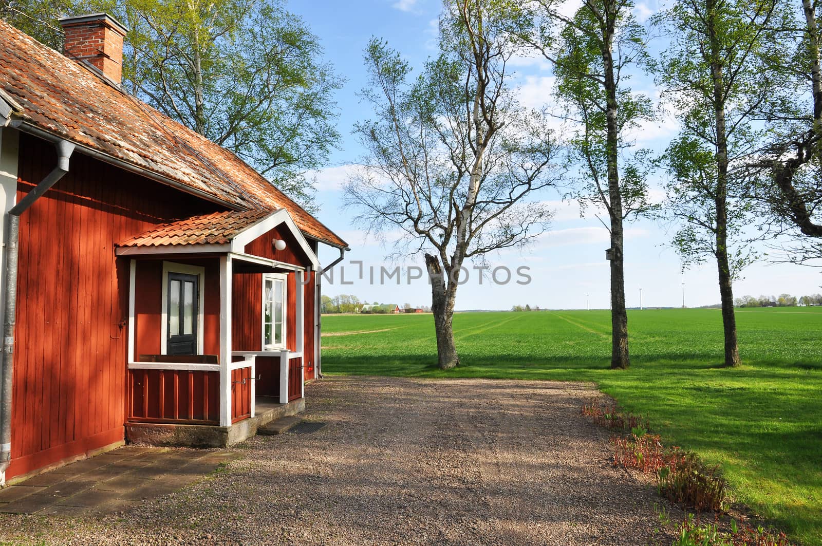 Red cottage in scenic sweden.