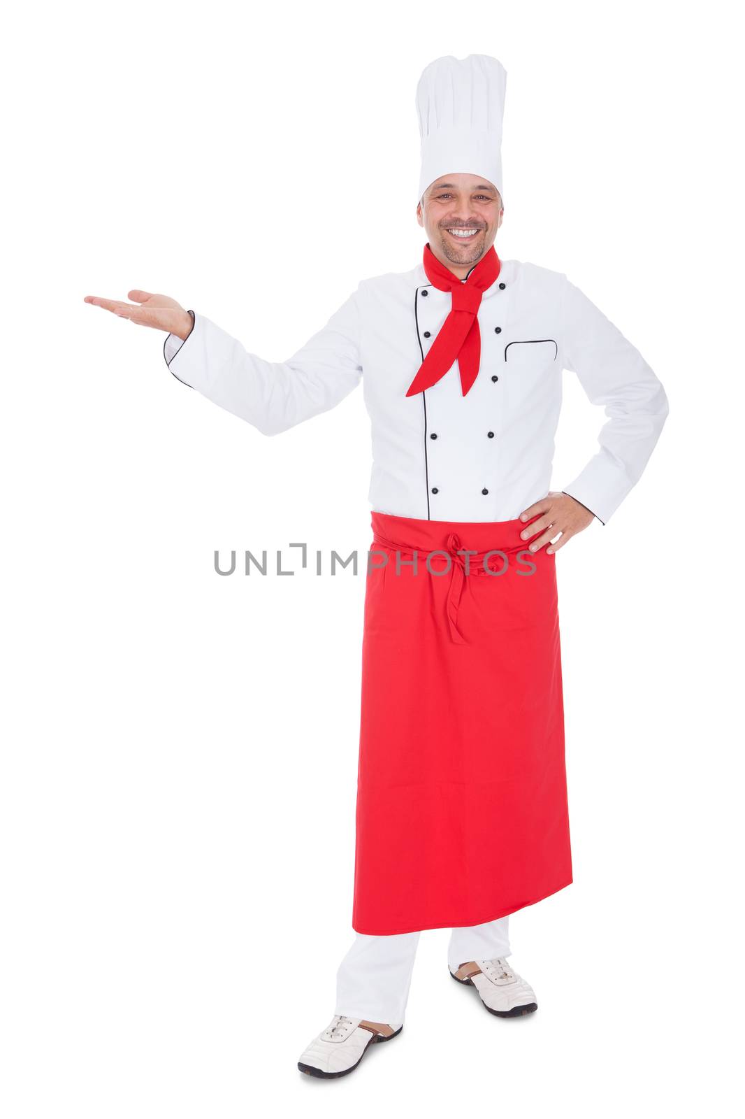 Portrait of a handsome cook. Isolated on white