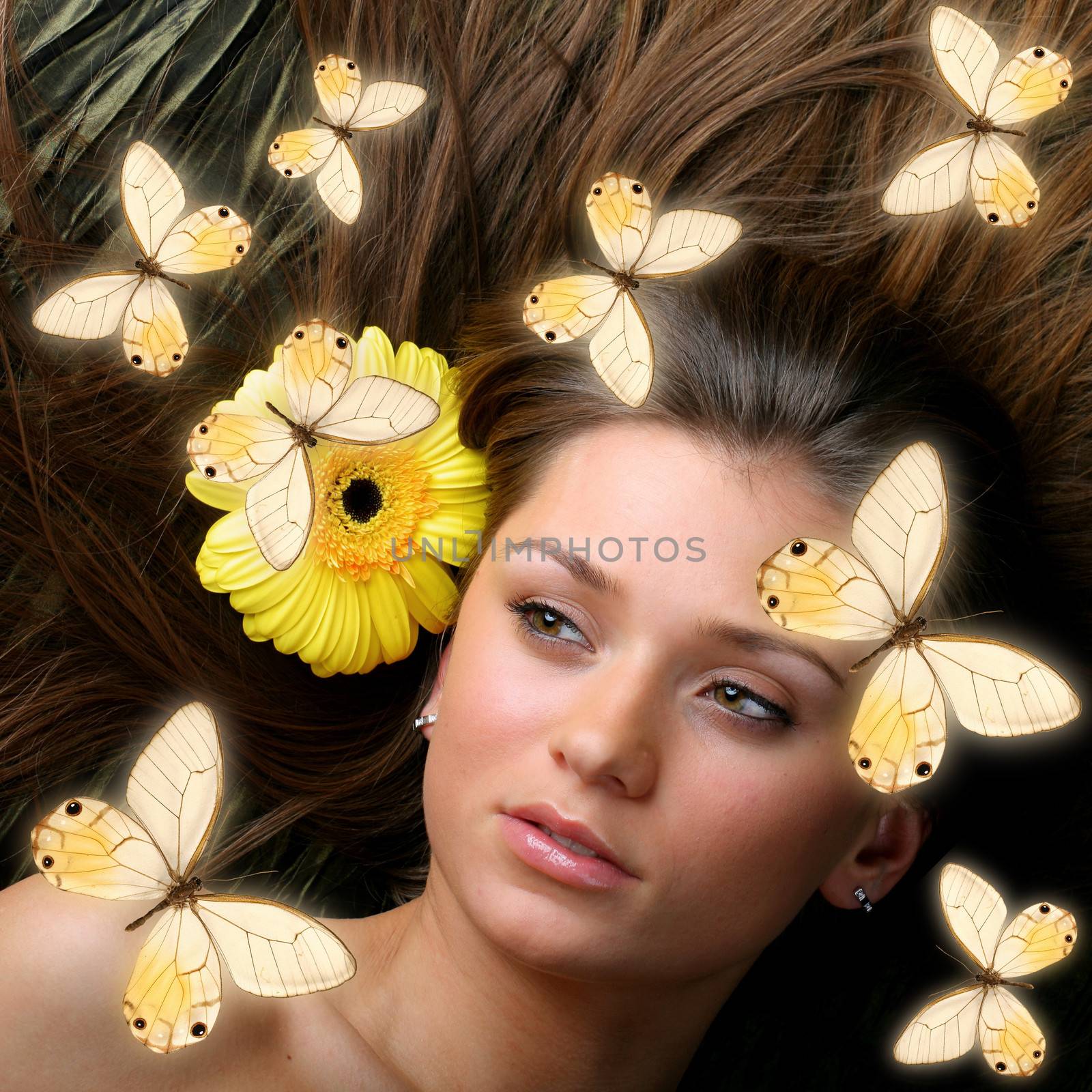 Girl in butterfly night colored dream