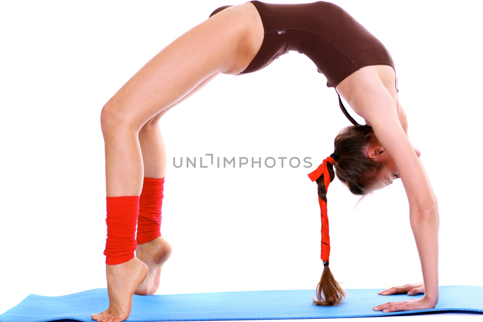 Fitness young woman in white isolated