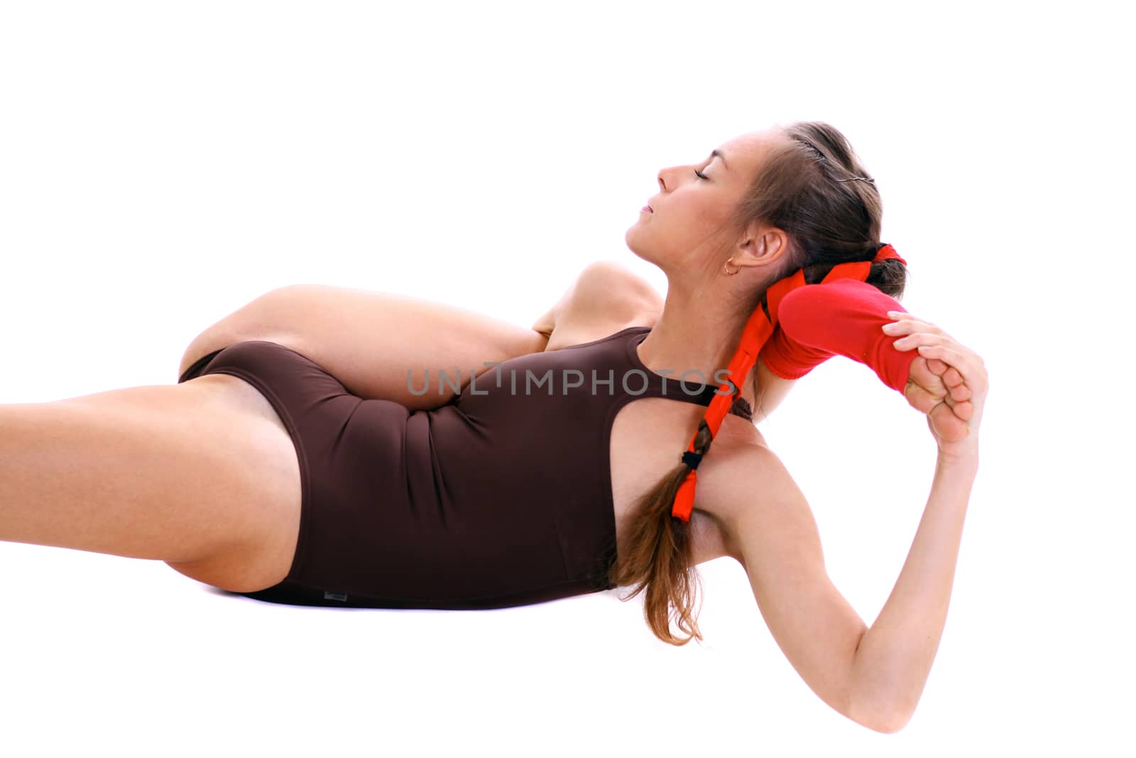 Fitness young woman in white isolated