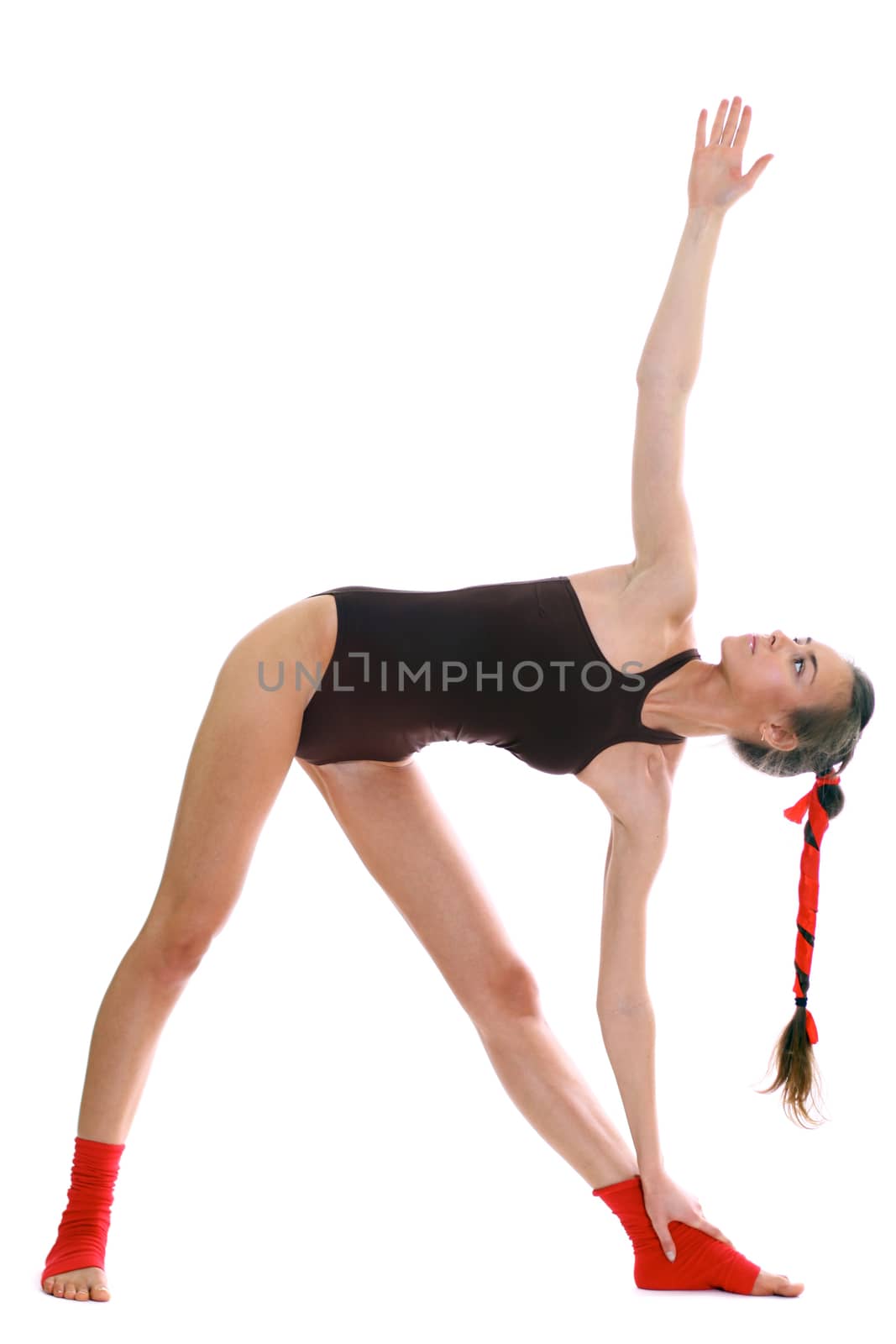 Fitness young woman in white isolated