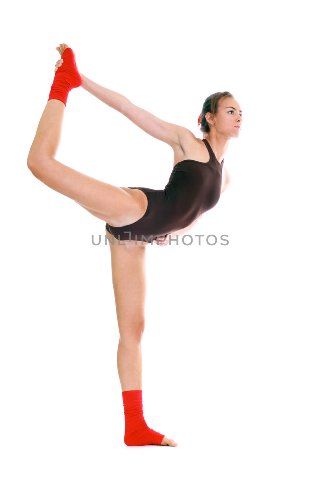 Fitness young woman in white isolated