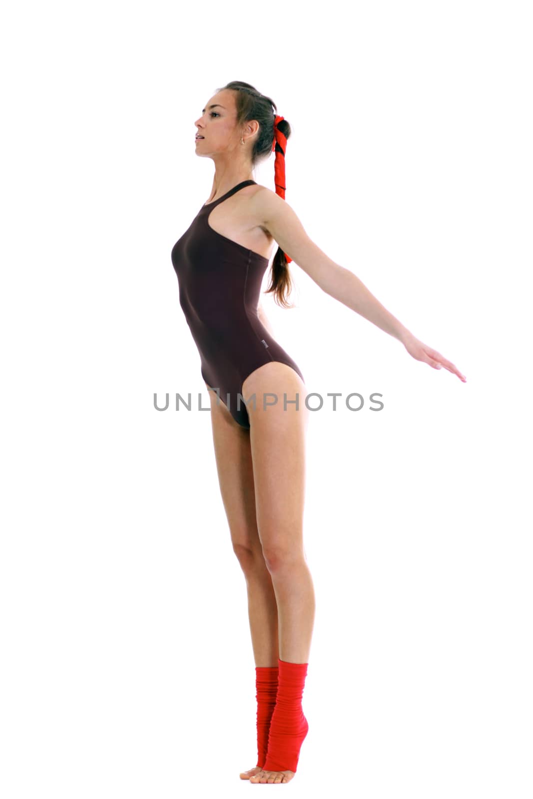 Fitness young woman in white isolated