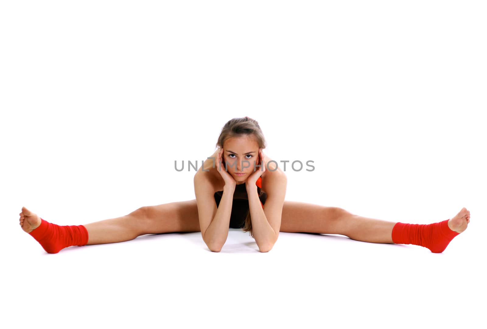 Fitness young woman in white isolated