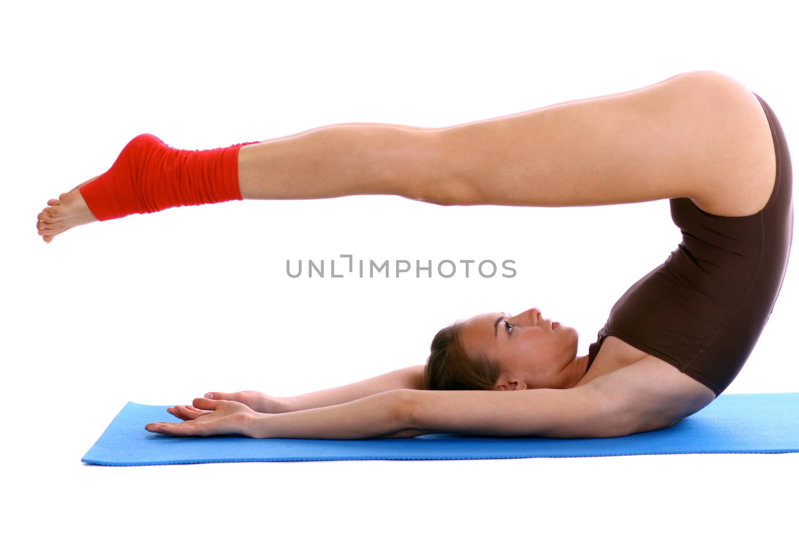 Fitness young woman in white isolated