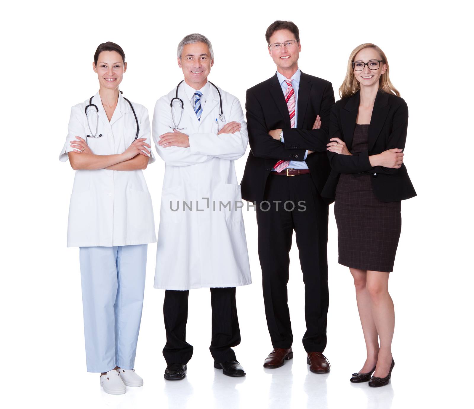 Hospital staff represented by both the medical profession in the form of a doctor and the business administrators