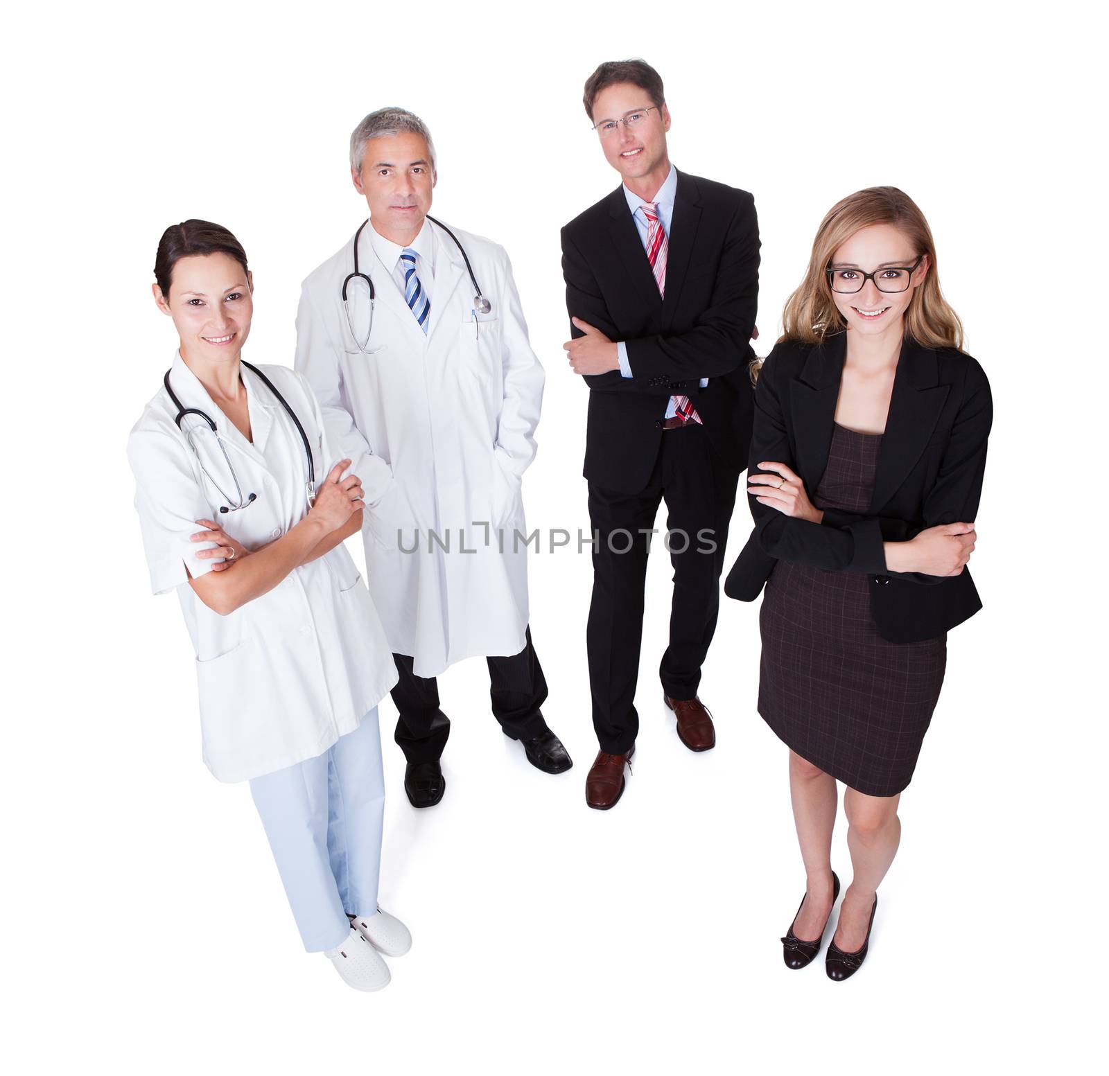 Hospital staff represented by both the medical profession in the form of a doctor and the business administrators