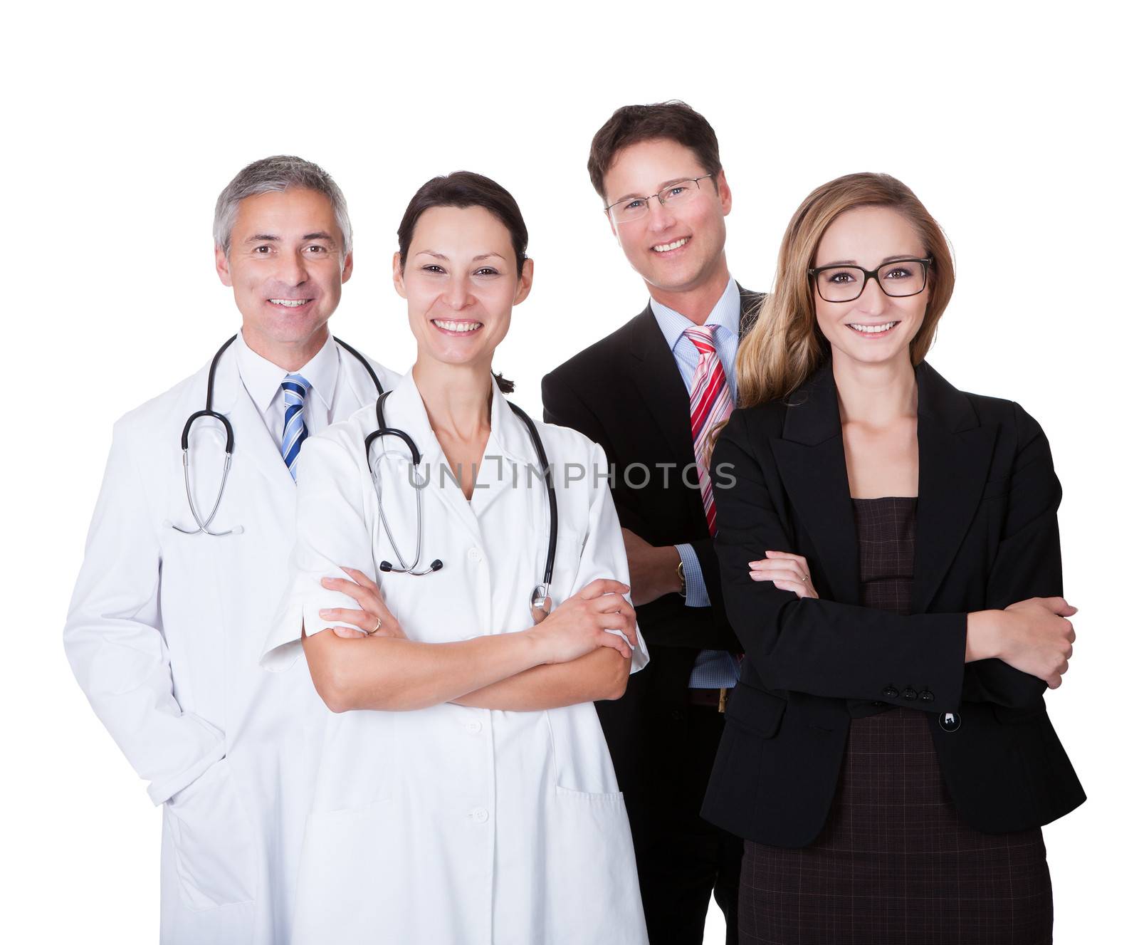 Hospital staff represented by both the medical profession in the form of a doctor and the business administrators