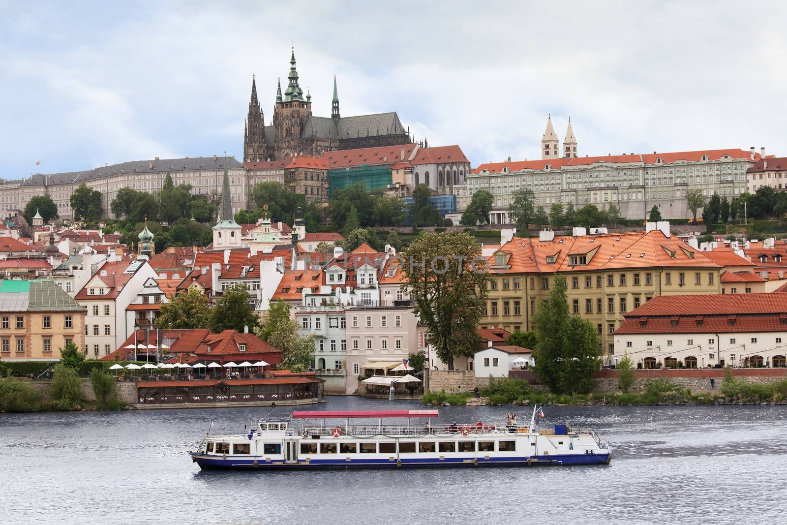 View over Prague Castle from Charles Bridge, Czech Republic,,,