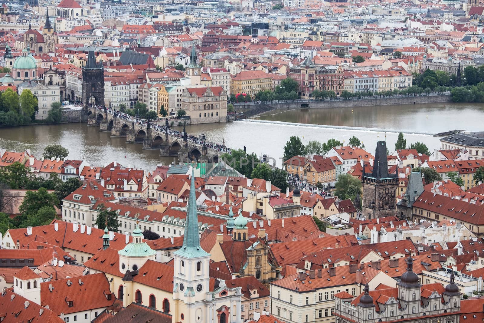 Panorama of Charles bridge, View From Castle, Prague, Czech Republic,