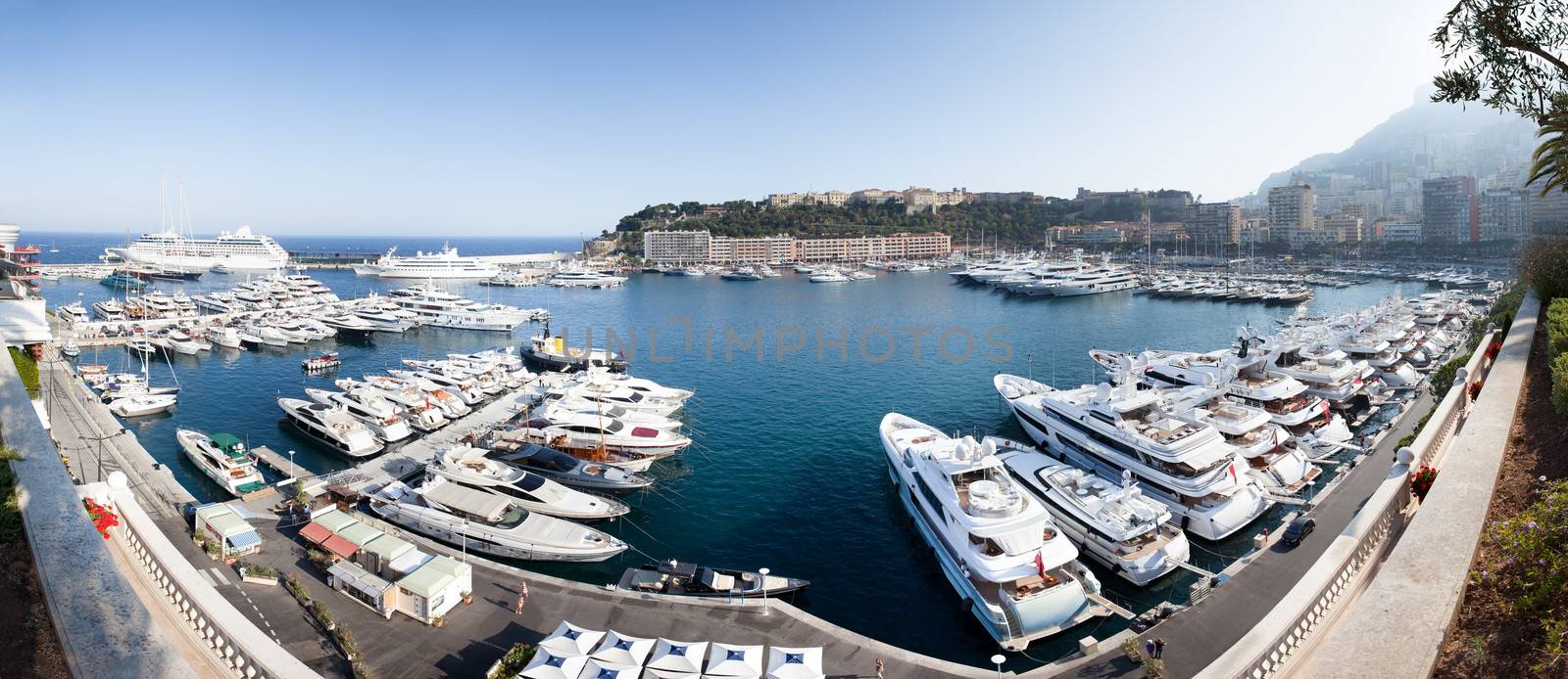 Panorama of yachts in Monaco Port, Monte Carlo