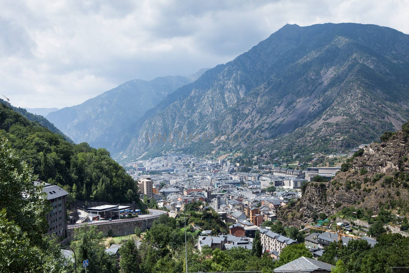 Panoramic Aerial view of the Andorra la Vella, Andorra