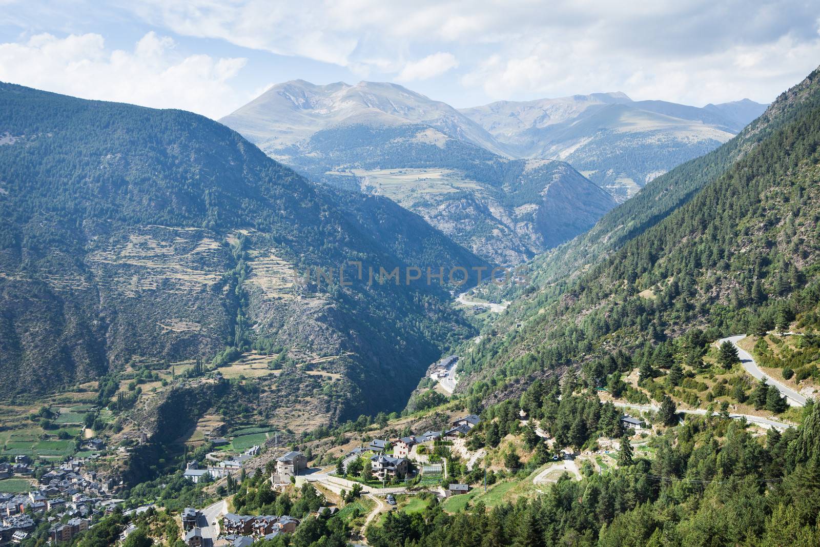 Panoramic Aerial view of the Andorra la Vella, Andorra