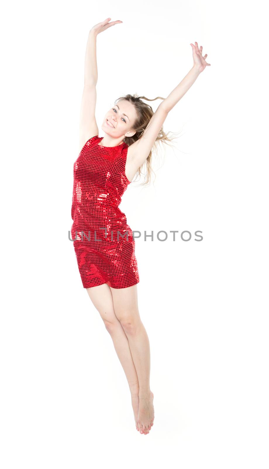 modern dancer woman poses studio on white background by gsdonlin