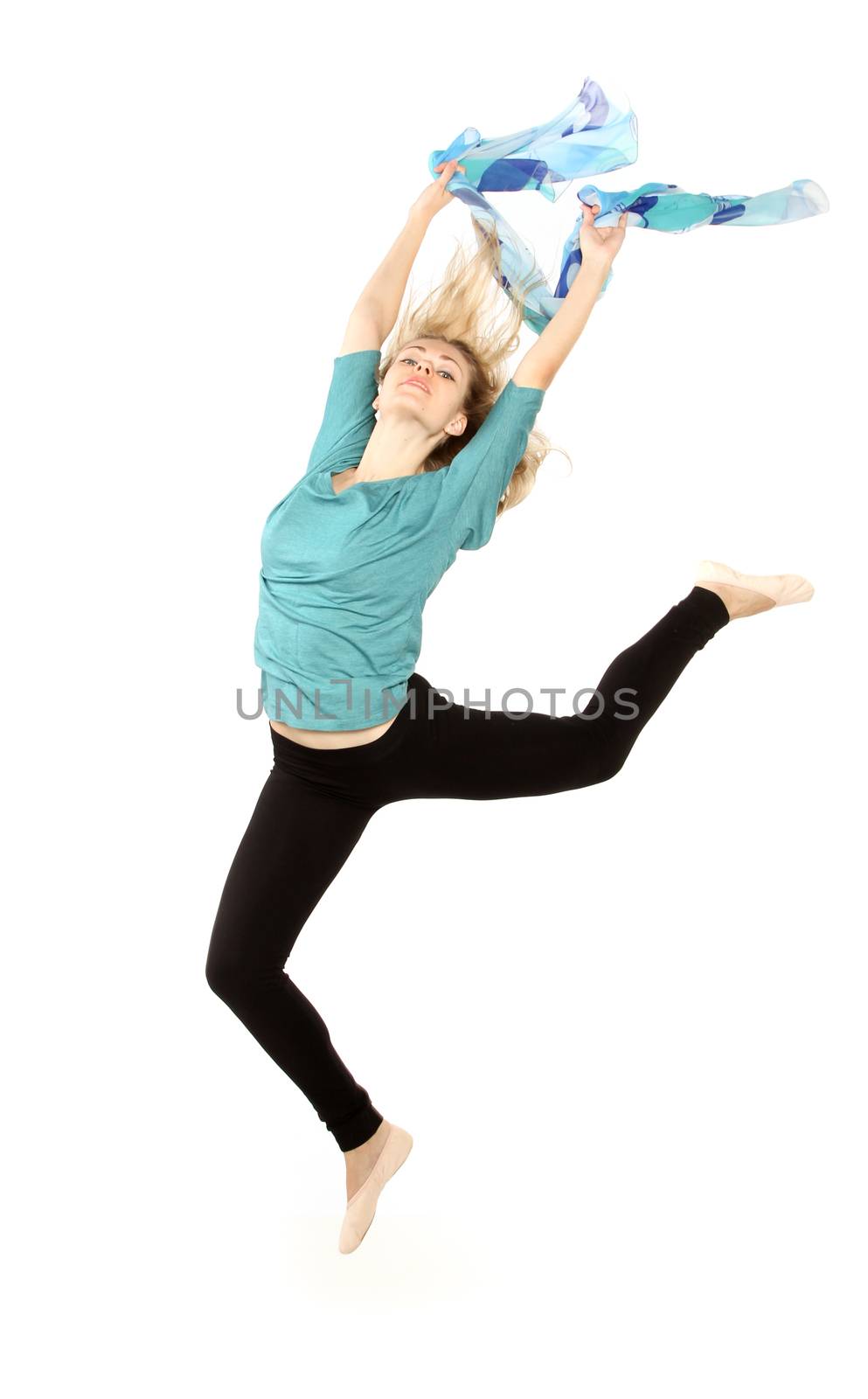 modern dancer woman poses studio on white background by gsdonlin