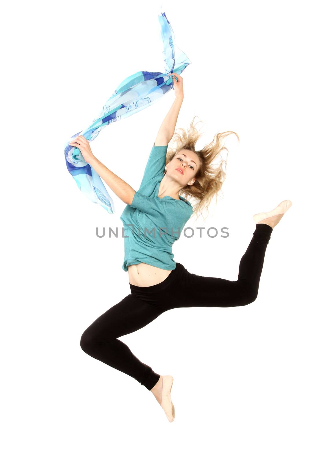 modern dancer woman poses studio on white background