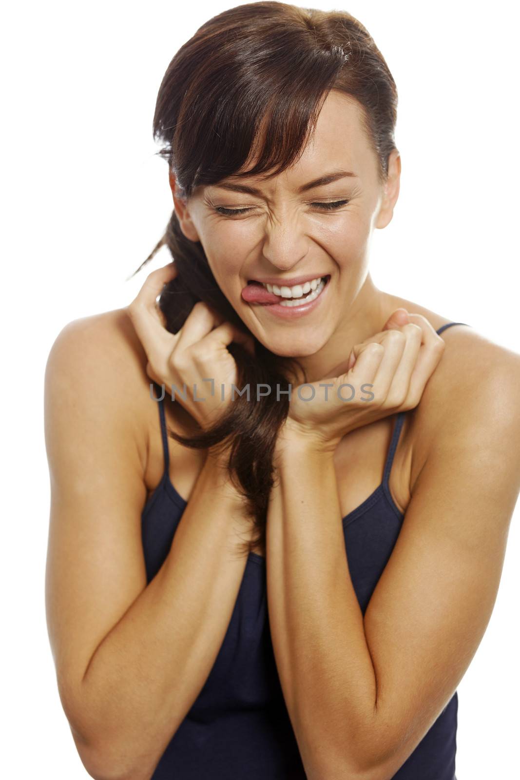 Young woman expressing excitement.